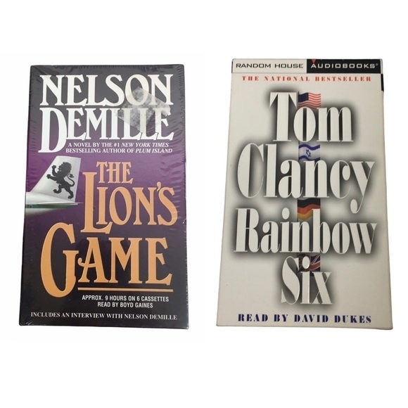 VINTAGE Audiobooks Books on Tape The Lion’s Game Tom Clancy Rainbow Six Set of 2 - Picture 1 of 16